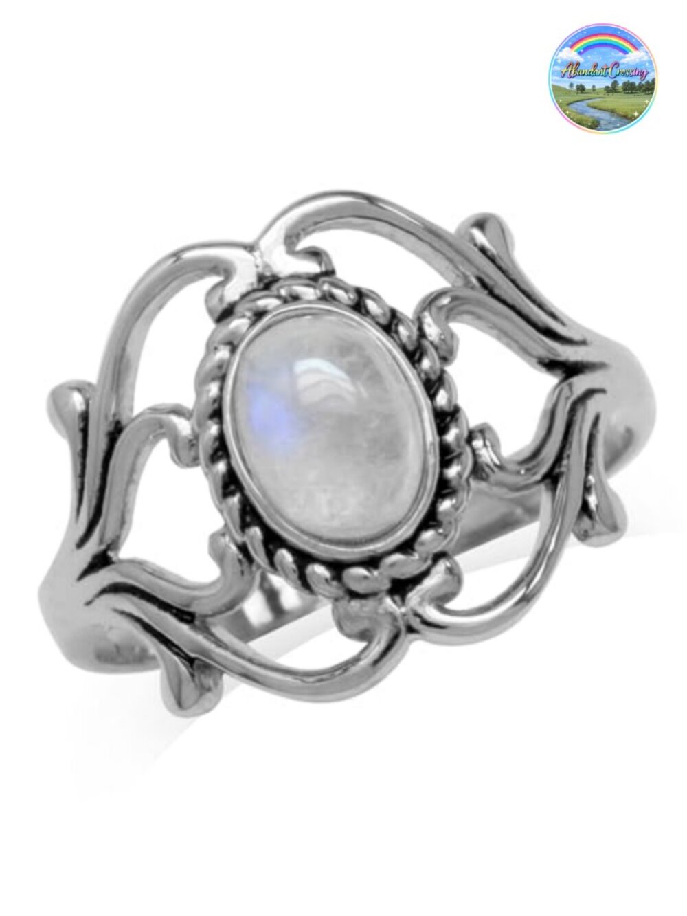 Sterling Silver Moonstone Bezel Rope Ring Victorian